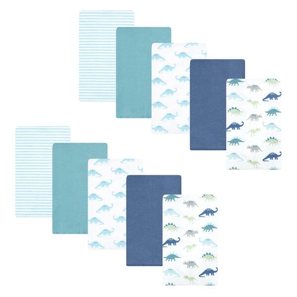 slide 1 of 1, Hudson Baby Flannel Burp Cloth 10pk, Soft Teal Dino, One Size - Soft Teal Dino 10 Pack - One Size