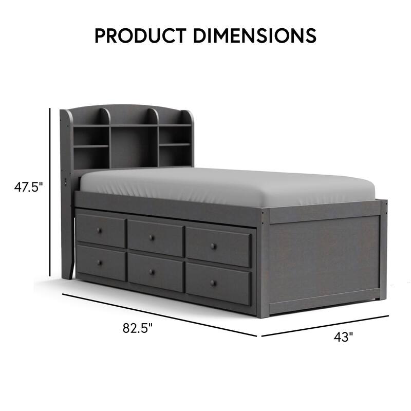 Furniture of America Maurice Grey Twin Rubberwood Captain Bed with Trundle and USB Port