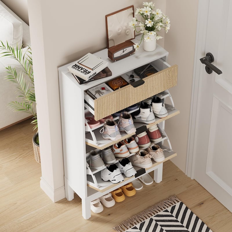 2-Drawer Slim Shoe Storage Cabinet with Flip Doors