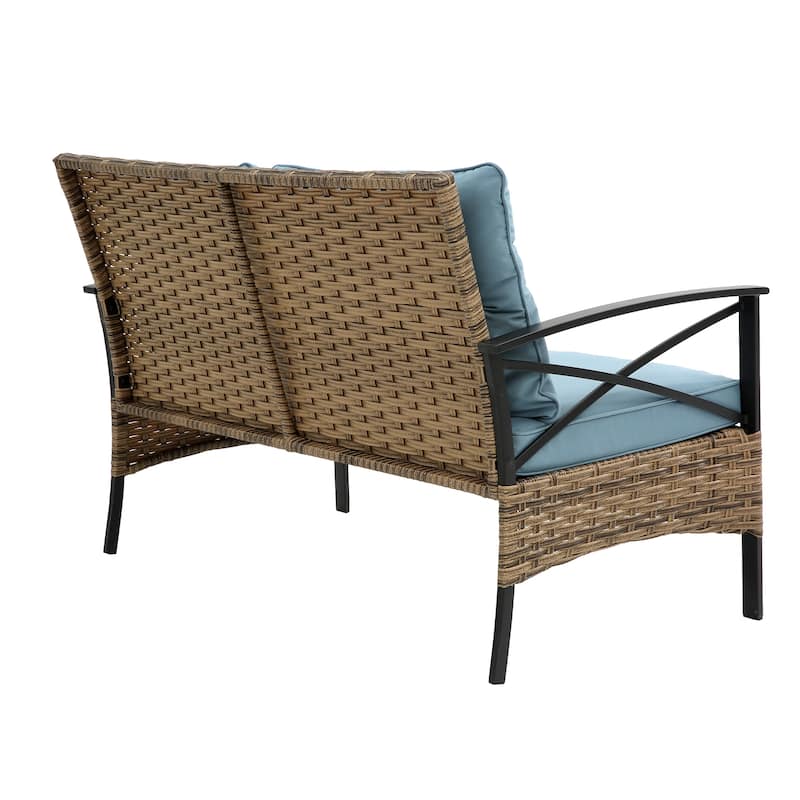Outdoor Patio Furniture Set, 4 Piece Wicker Outdoor Conversation Set, Corner Sofa Set with Cushion and Side Table