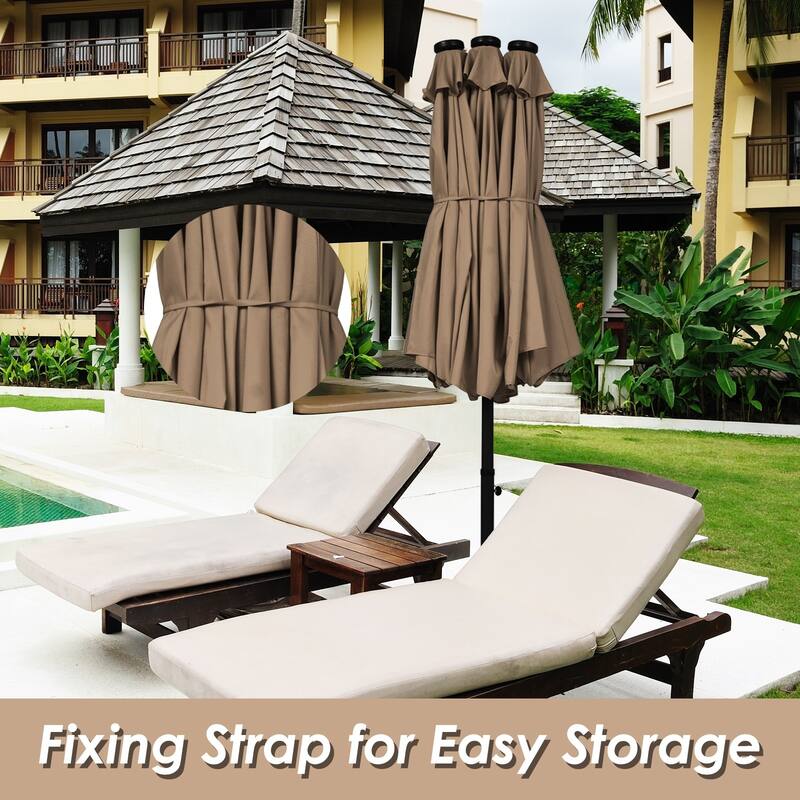 15 Ft Solar LED Patio Double-sided Umbrella Market Umbrella with Weight Base - 15' x 8' (W x H)