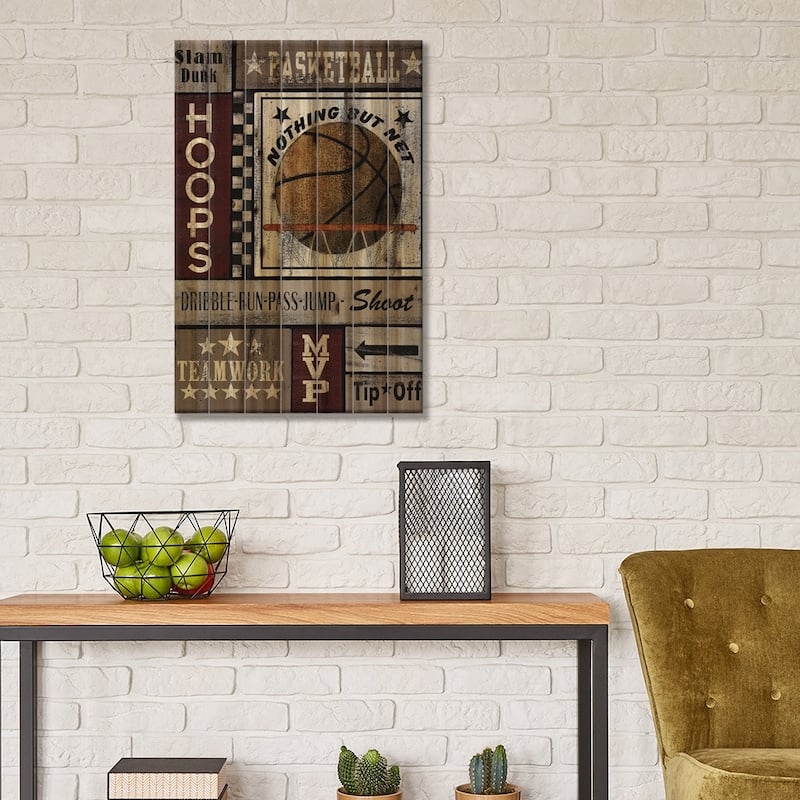 Basketball Hoops Print On Wood by Linda Spivey - Multi-Color