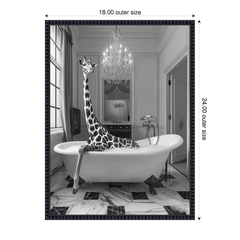 Giraffe Glam Soak by Niky Rahner Framed Canvas Wall Art - 18 x 24 in