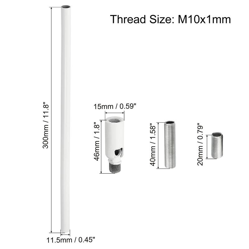 Threaded Extension Rod Kit, M10 Thread with Sloped Ceiling Adapter - White - 11.8"