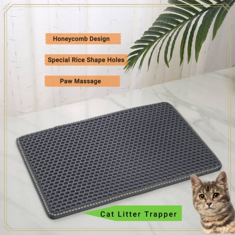 Cat Litter Mat Kitty Litter Trapping Mat Double Layer Mats - Grey