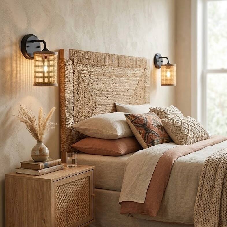 Azura Single-Light Wall Sconce with Rattan Shade