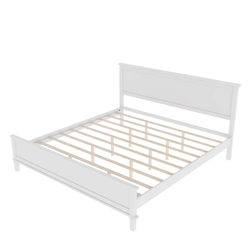 Classic Platform Bed Wood Slat Support Bed Headboard, Underbed Storage