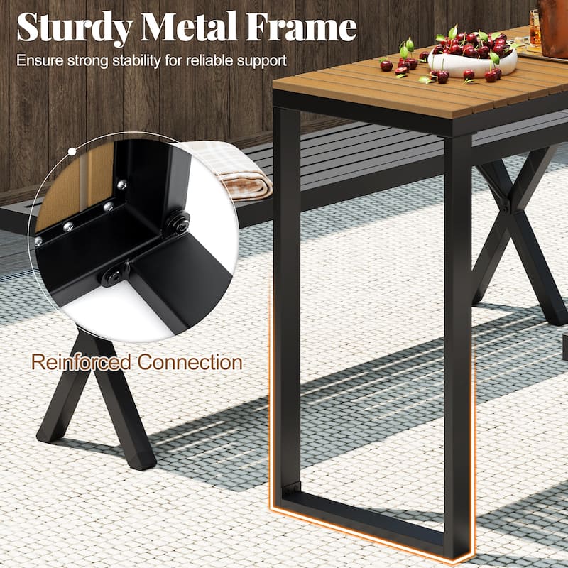 51" Outdoor Side Table with WPC Top and Metal Legs Perfect for Garden Porch or Deck Use - 51" x 16.5" x 29.5" (L x W x H)