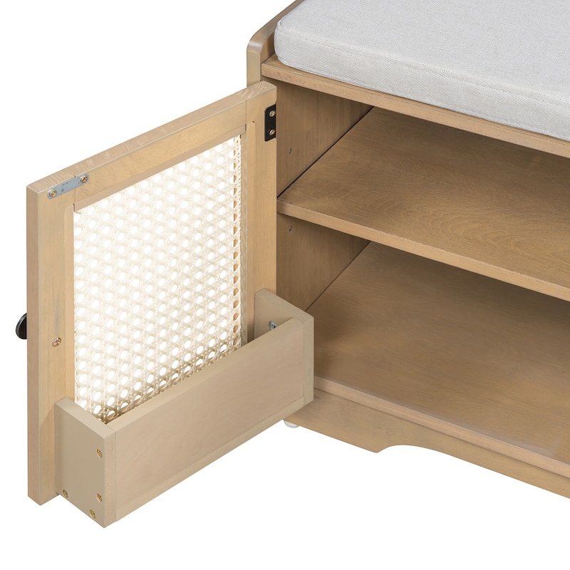 Rustic Entryway Shoe Bench with Removable Cushion