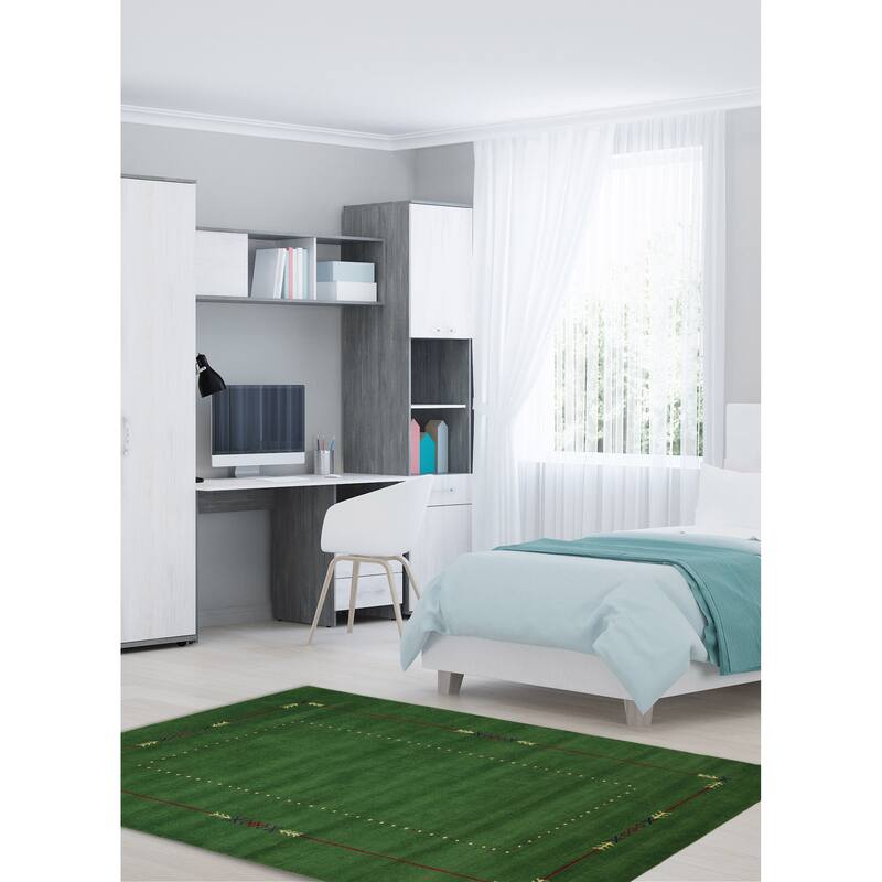 ECARPETGALLERY Hand Loomed Kashkuli Gabbeh Green Wool Rug - 4'11 x 7'9