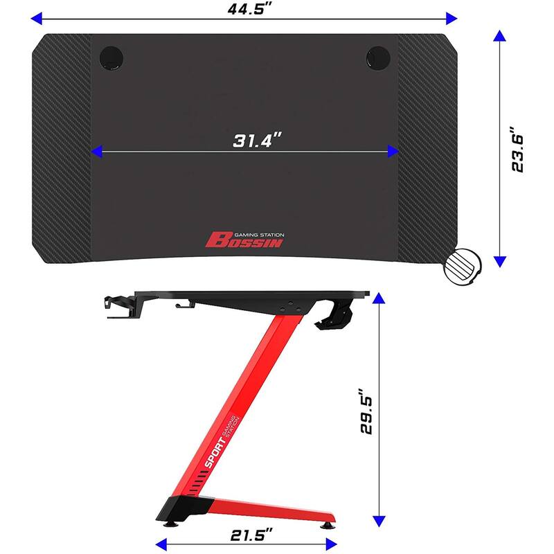 BOSSIN Ergonomic Gaming Desk Z-Shaped Office PC Computer Desk Gamer Tables with Cup Holder and Headphone Hook