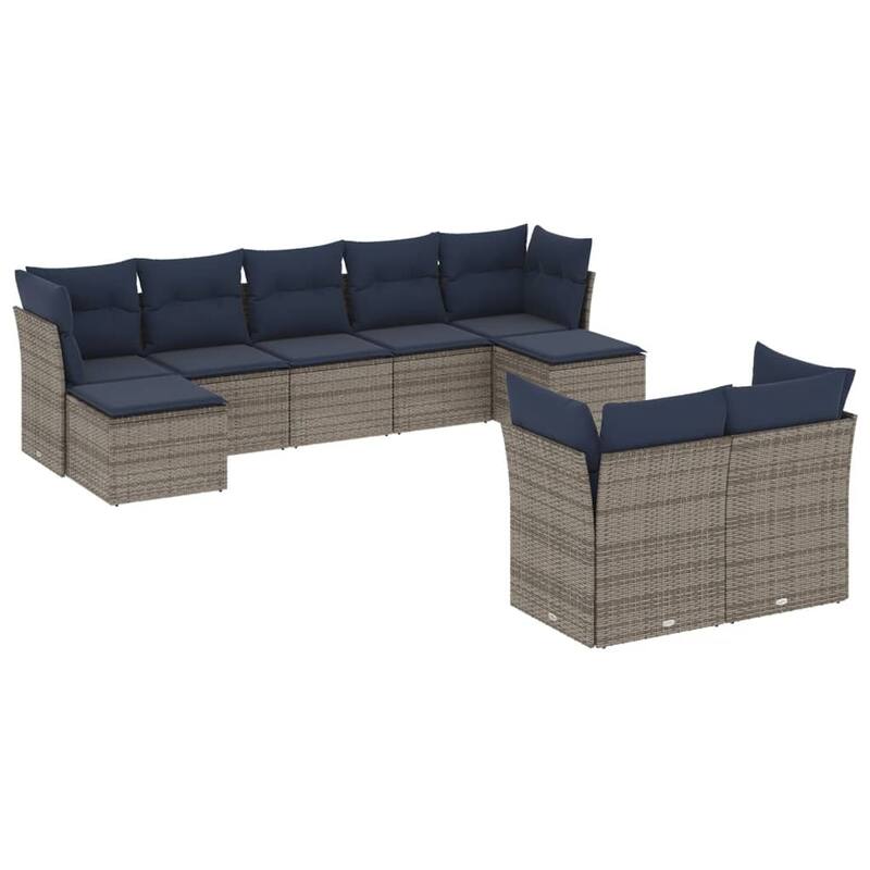 vidaXL 9/10 Piece Patio Sofa Set with Cushions Black/Brown/Gray Poly Rattan - 21.7 x 24.4 x 27.2