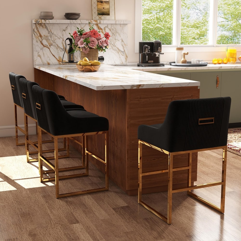 SEYNAR Modern Glam Velvet Golden Matel Frame Counter or High Bar Stools Set of 4