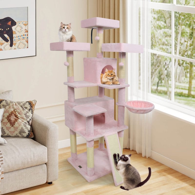 Costway 65” Tall Multi-level Cat Tree with 3 Upholstered Top Perch 2 - See Details