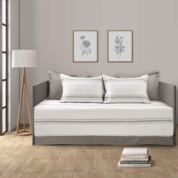 slide 2 of 5, Lush Decor Farmhouse Stripe Quilted Cotton Daybed Cover Grey