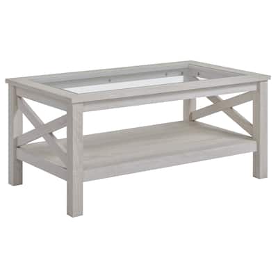 Modern Coffee Table with Tempered Glass Top & X-Frame Design