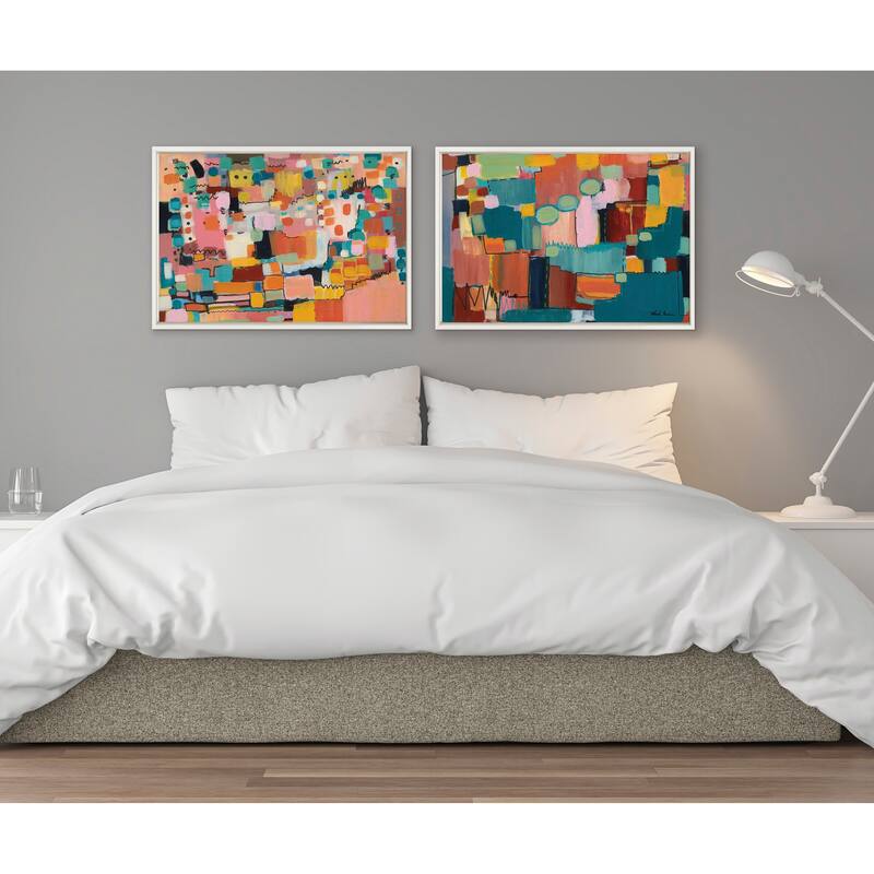 Kate and Laurel Sylvie Sunset Fiesta Framed Canvas Set by Leah Nadeau