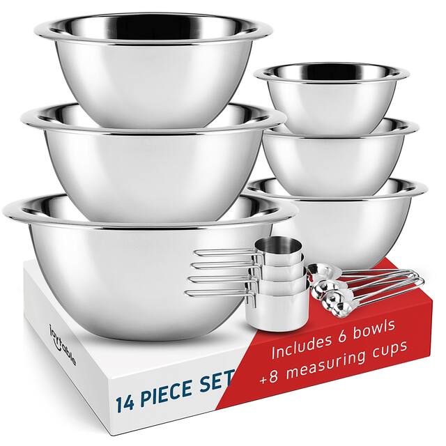 Joytable Premium Stainless Steel Mixing Bowl, Measuring Cups, and Spoon Set