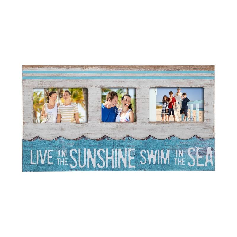 Sunshine And Sea Tri Picture Frame With Saying Wood Composite Home Decor Beach Coastal Sea Life 20 x 0.5 x 11