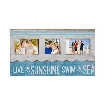 Sunshine And Sea Tri Picture Frame With Saying Wood Composite Home Decor Beach Coastal Sea Life 20 x 0.5 x 11