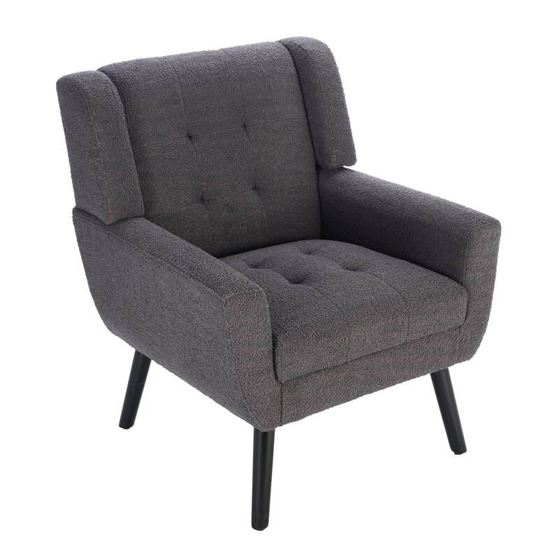 Grey Teddy Modern 29.53" Upholstered Buttons Tufted Accent Chair with Black Solid Wood Legs
