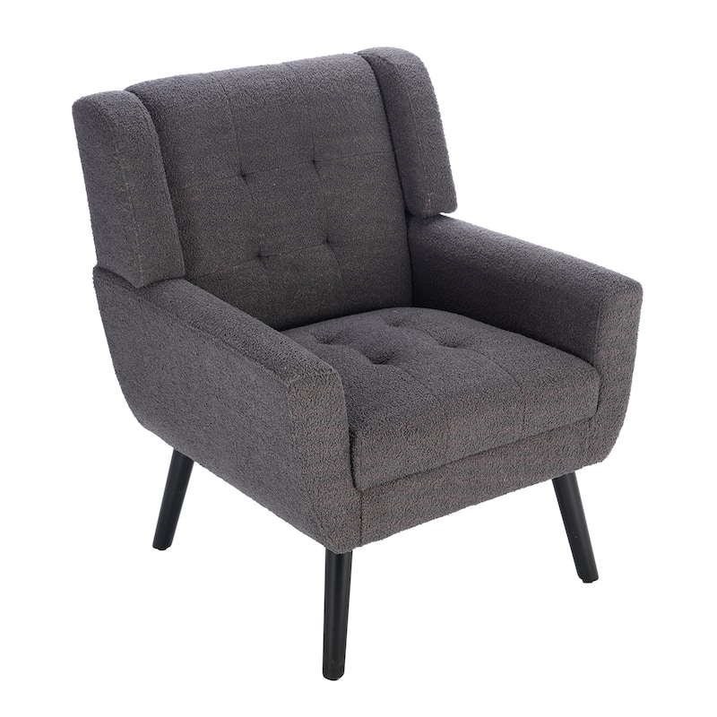 Teddy Fabric Accent Chair with Padded Seat, Curved Back and Black Wood Legs, 250lb Capacity