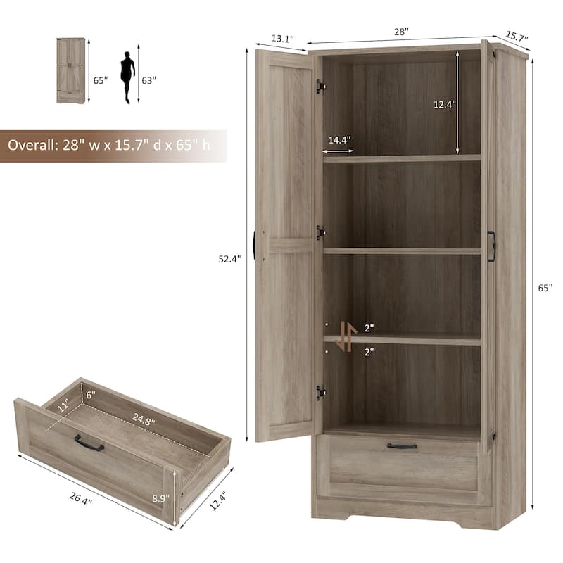 Beverage Cabinet with Drawer & Adjustable Shelves - Storage Organizer for Kitchen, Pantry, or Dining Room
