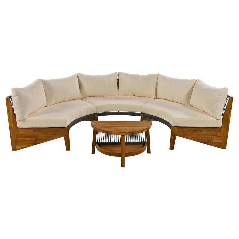 Patio 3-Piece Conversation Set, 6-Person Outdoor Seating Group with Cushions and a Coffee Table, Half Moon Patio Furniture Sets