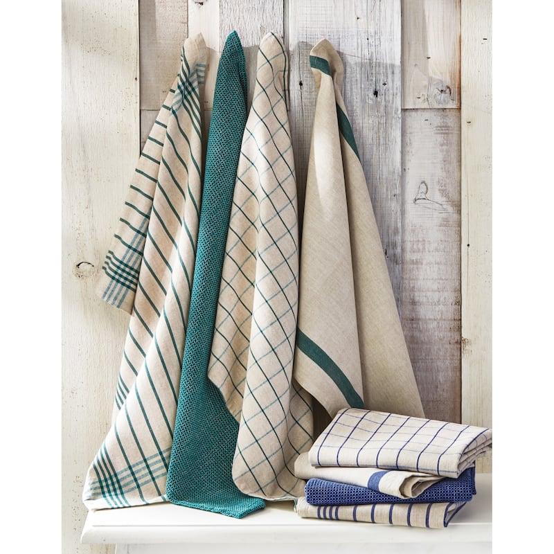 Prairie Woven Dishtowel Set of 4 Green Multi Cotton Kitchen Towels Machine Wash 26x18 Everyday Use