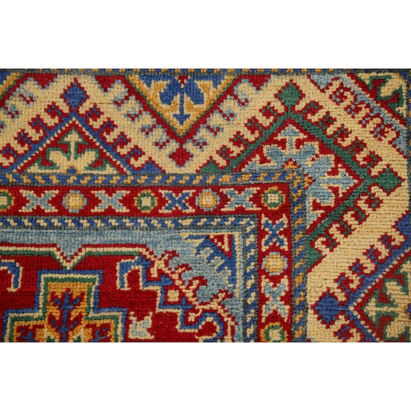 Light Blue Kazak Oriental Runner Rug Hand-Knotted Wool Carpet - 2'7" x 12'9"