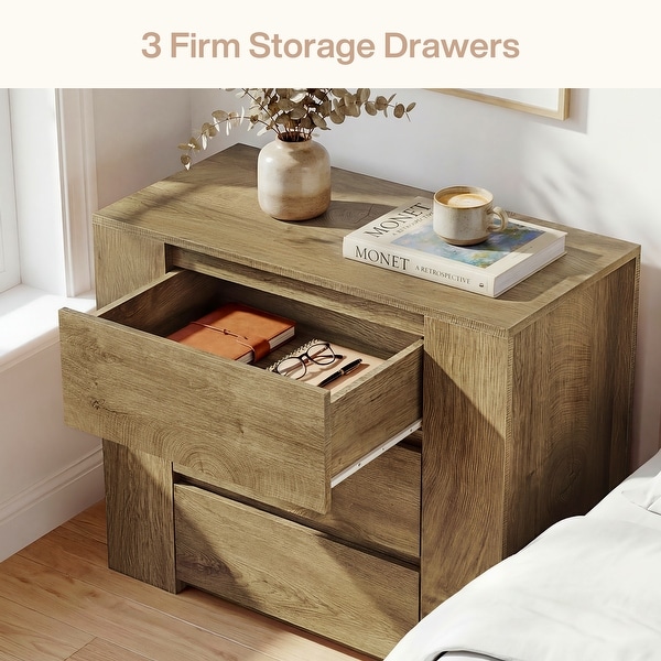 Oversized Nightstand with 3 Drawers, 31.5-Inch Wide Night Stand