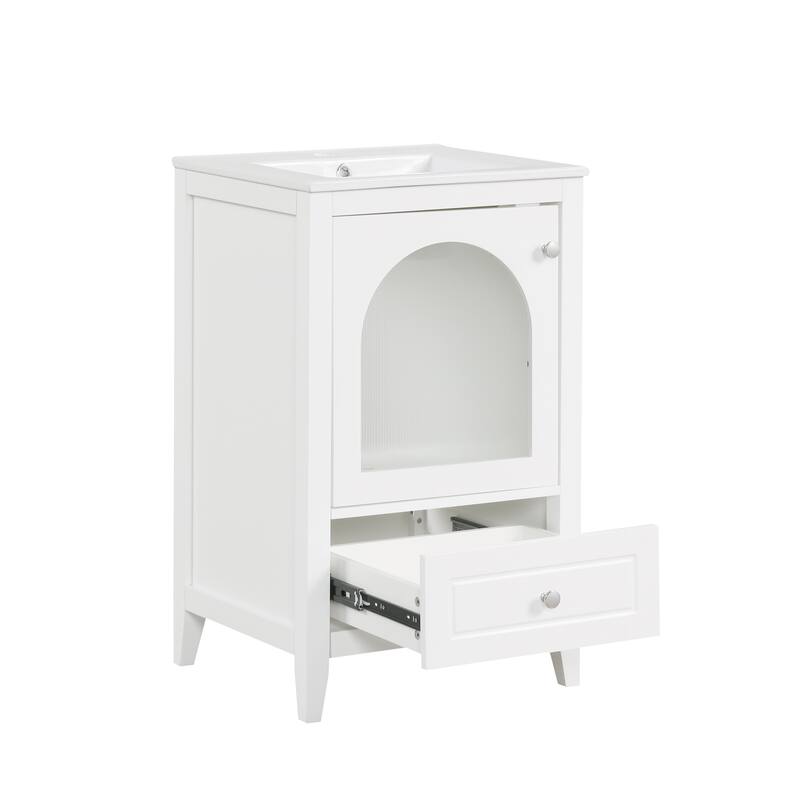 20 inch MDF Bathroom Vanity with Sink, Bathroom Cabinet with Soft Closing Glass Door