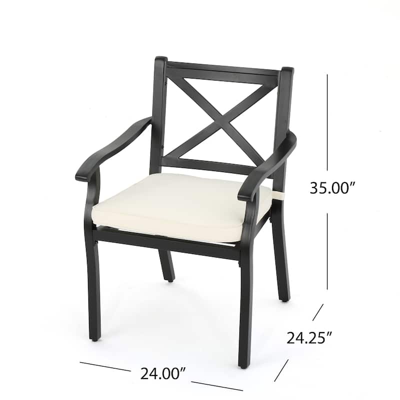 Roomfitters Outdoor Aluminum Armchairs with X-Back Design and Cushions, Black+Ivory
