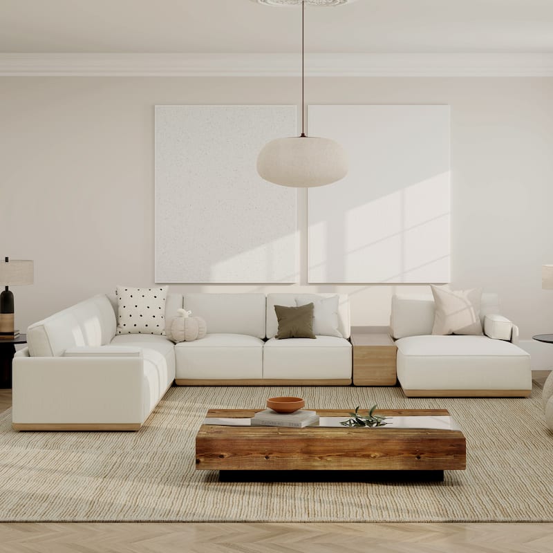 Destin 164" Chaise Sectional Sofa with Bolster Pillows and Wood Storage Console