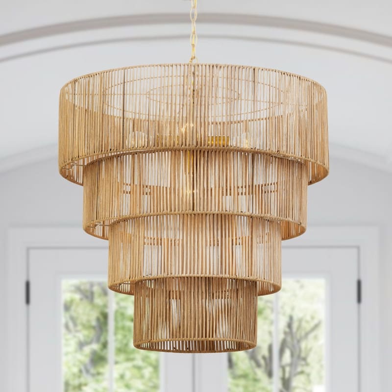 KAWOTI Width 26" 5-Light 4-Tiered Bohemian Pendant Light