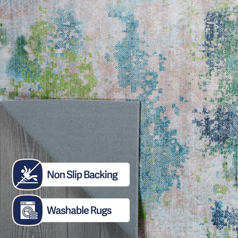 Beverly Rug Queen Abstract Non-Slip Rubber Back Washable Indoor Area Rug