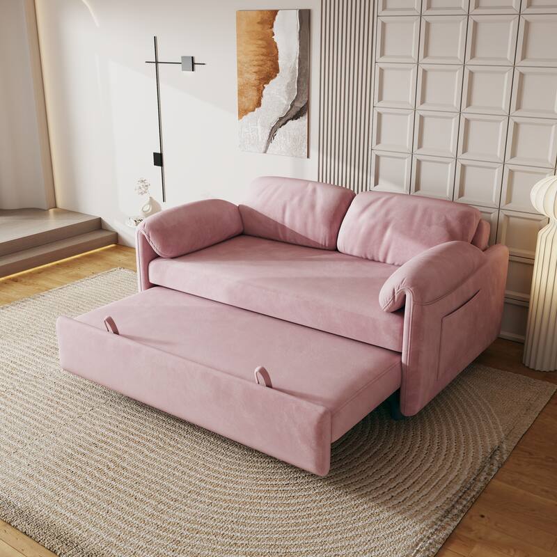 Versatile Velvet Sofa 54inch Sofa Bed with Retractable Design for