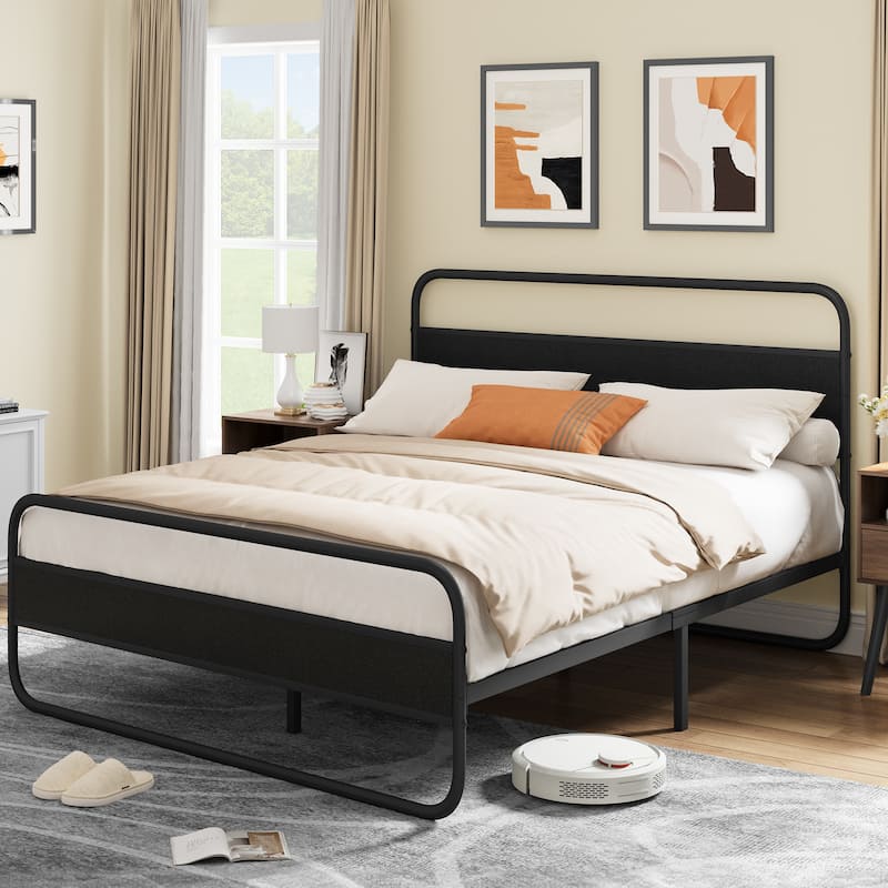 Moasis Metal Platform Bed Frame with Wooden Headboard - Black - Queen