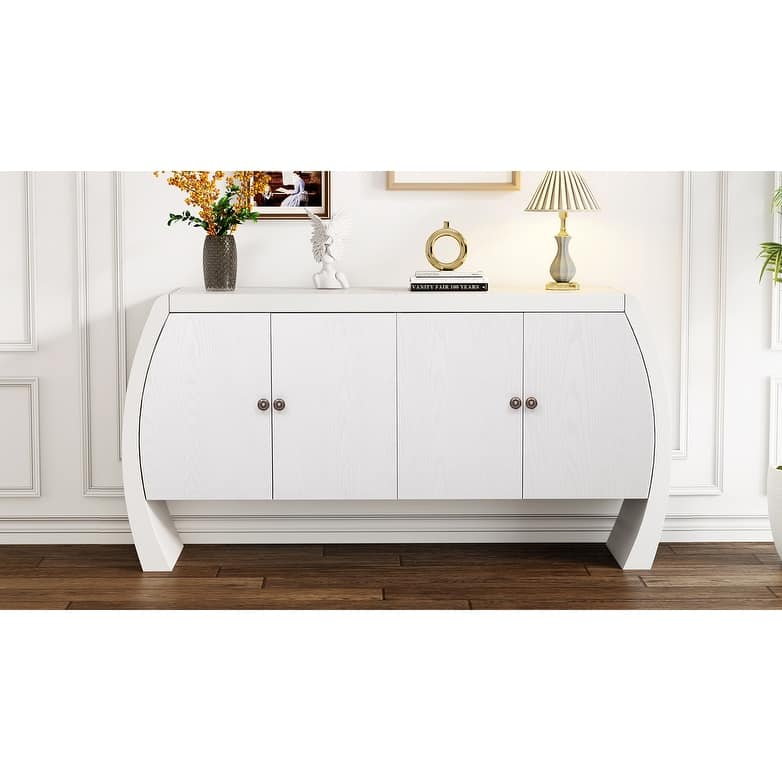 4 Door Wood Storage Cabinet, Buffet Cabinet with Adjustable Shelves, Multi-Functional Entryway Accent Table Cabinet