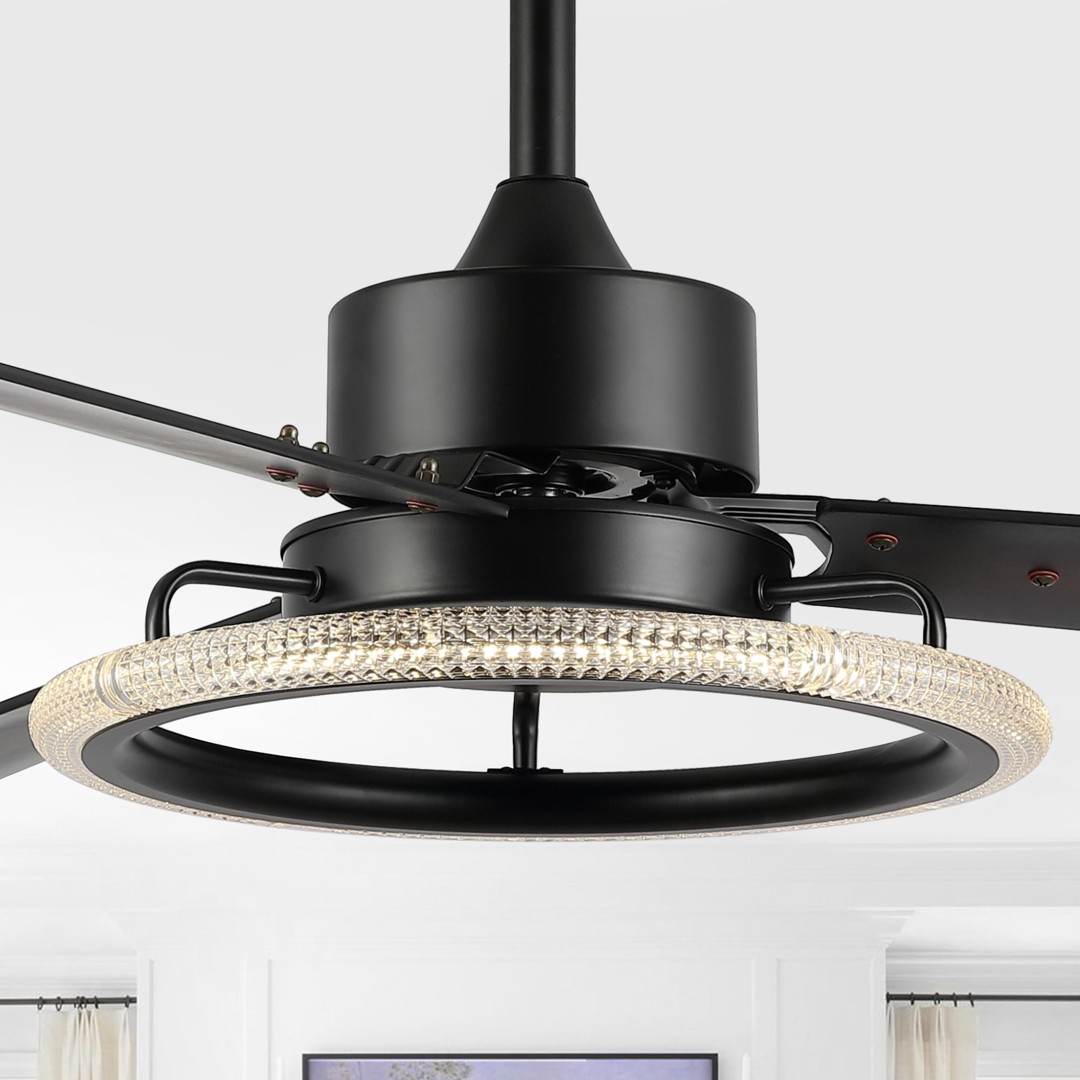 JONATHAN Y Bruno 52" 1-Light Modern Industrial Iron/Acrylic/Wood Remote-Controlled 6-Speed Integrated LED Ceiling Fan