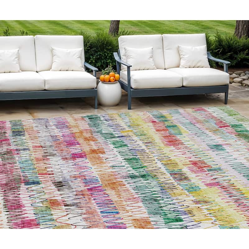 HomeRoots Striped Transitional Rectangle Outdoor Rug - 10' X 14'