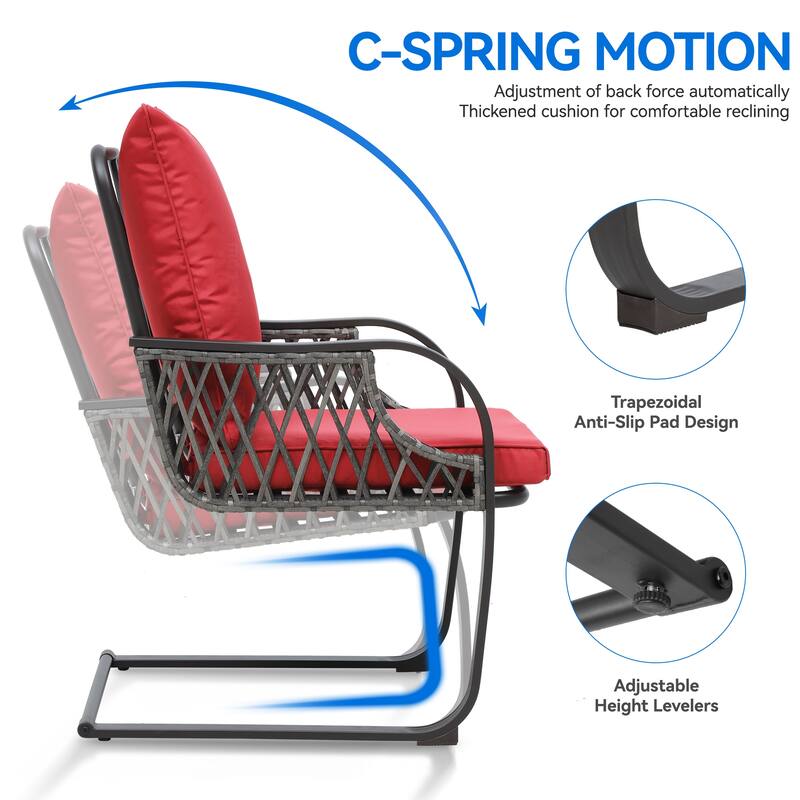 Moasis 3-Piece Outdoor Patio Furniture Wicker Bistro Set C Spring Motion Chairs - 3PCS