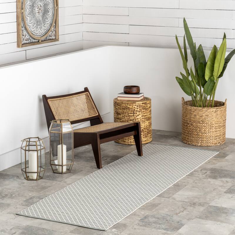 Home Conservatory Trellis Handwoven Indoor/Outdoor Area Rug - 2'6" x 8' Runner - Blue - Runner