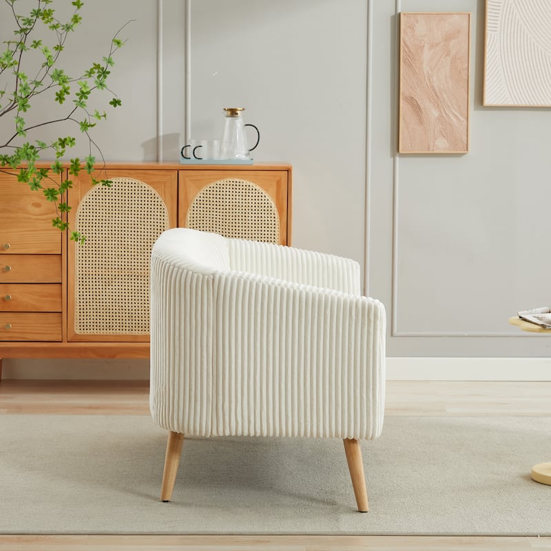 50.78" Modern Loveseat Couch Sofa, Corduroy Fabric Upholstered 2-Seat Sofa, Loveseat with Wooden Walnut Legs