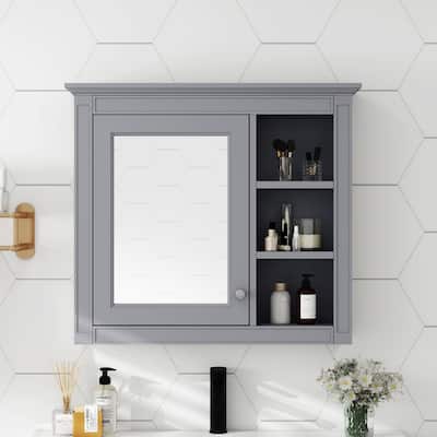 Modern Bathroom Wall Cabinet with Mirror,Medicine Cabinet,Mirror Cabinet with 3 Open Shelves