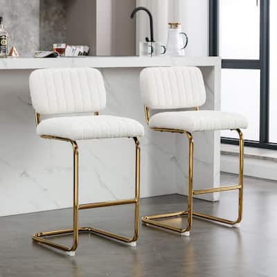 Modern Counter Bar Stools with Upholstered Back and Seat（Set of 2）White - Set of 2