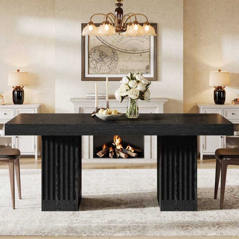 63 Inch Modern Black Dining Table for Kitchen, Dining Room - 62.99" L x 31.5" W x 30.71" H