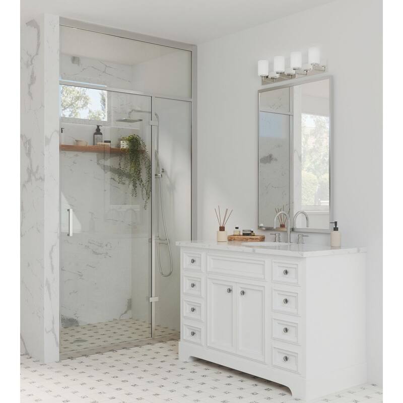 Merry Collection Four-Light Polished Chrome and Etched Glass Transitional Style Bath Vanity Wall Light