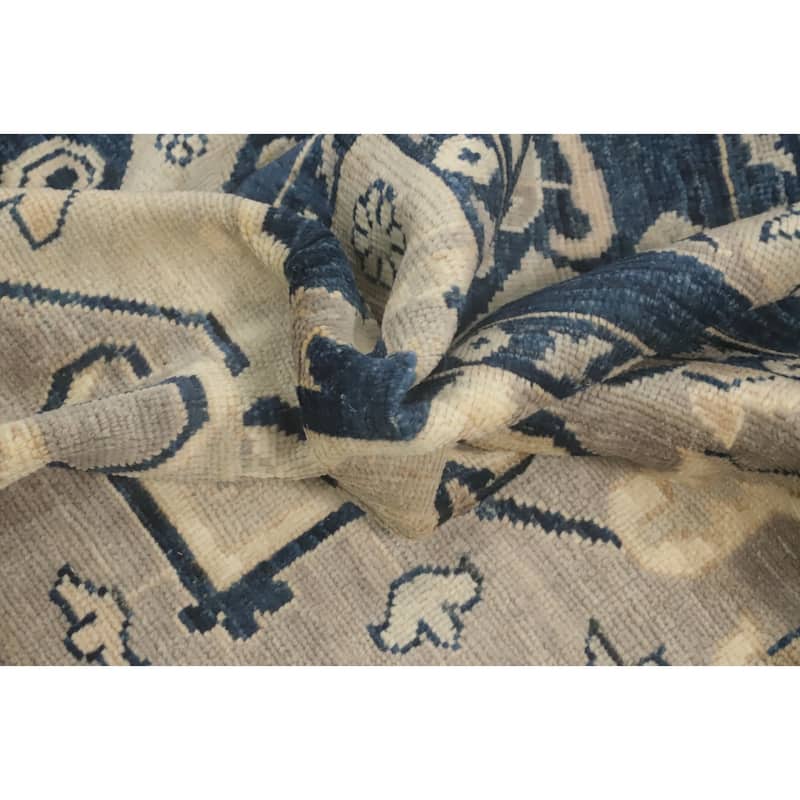 Vegetable Dye Wool Oushak Turkish Area Rug, Floral Geometric Carpet - 10' 0'' X 8' 0''