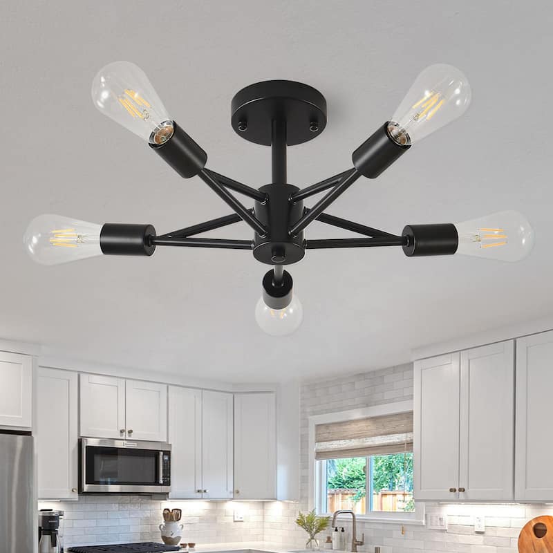 Modern Sputnik Semi Flush Mount Lighting for Kitchen Bedroom Living Room Laundry Hallway - Matte black - Matte black
